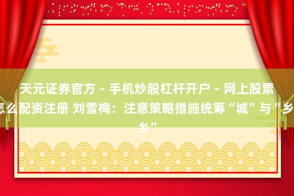 天元证券官方 - 手机炒股杠杆开户 - 网上股票怎么配资注册 刘雪梅：注意策略措施统筹“城”与“乡”