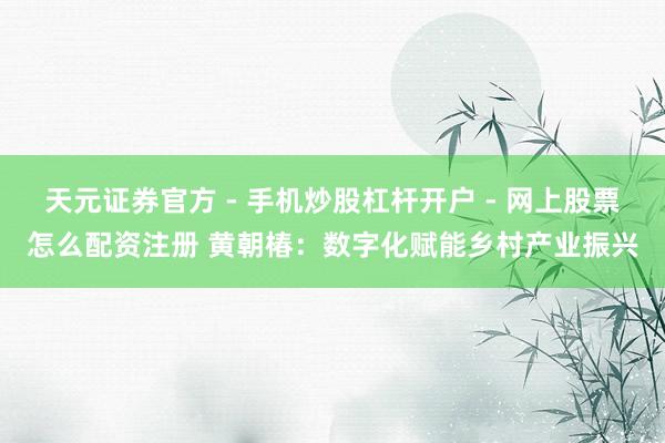 天元证券官方 - 手机炒股杠杆开户 - 网上股票怎么配资注册 黄朝椿：数字化赋能乡村产业振兴